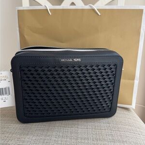 Michael Kors Black Woven Crossbody Bag